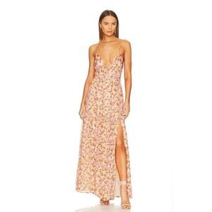 ASTR the Label Ryliana Chiffon Light Floral Maxi Dress Rust Lilac Floral Size S